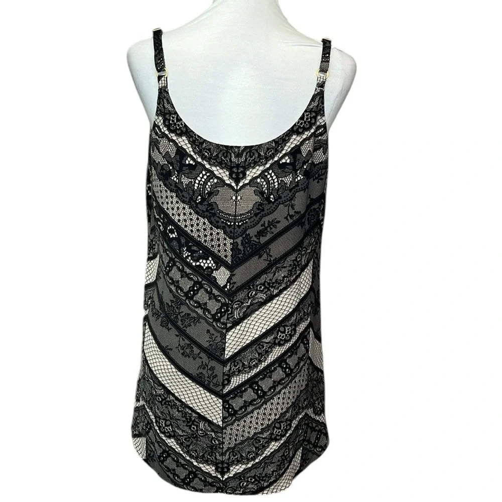 CAbi Lace Print Tunic Blouse Black